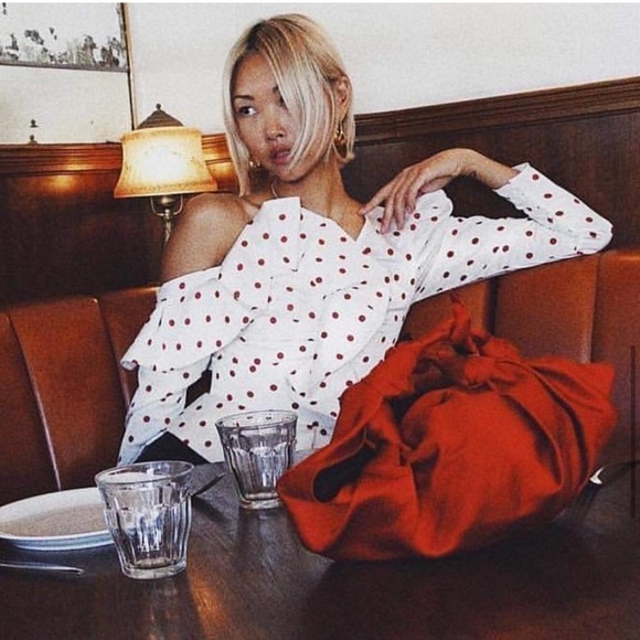 ❌SOLD❌Self-Portrait Asymmetric Polka Dot Frill Top One Shoulder Puff Sleeve - Picture 2 of 11